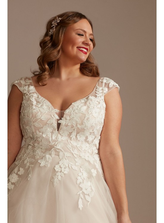 Appliqued Cap Sleeve Tulle Plus Size Wedding Dress DB Studio 9WG4037