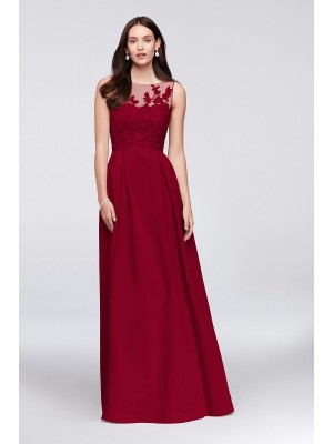 Appliqued Illusion Faille Bridesmaid Dress  OC290023