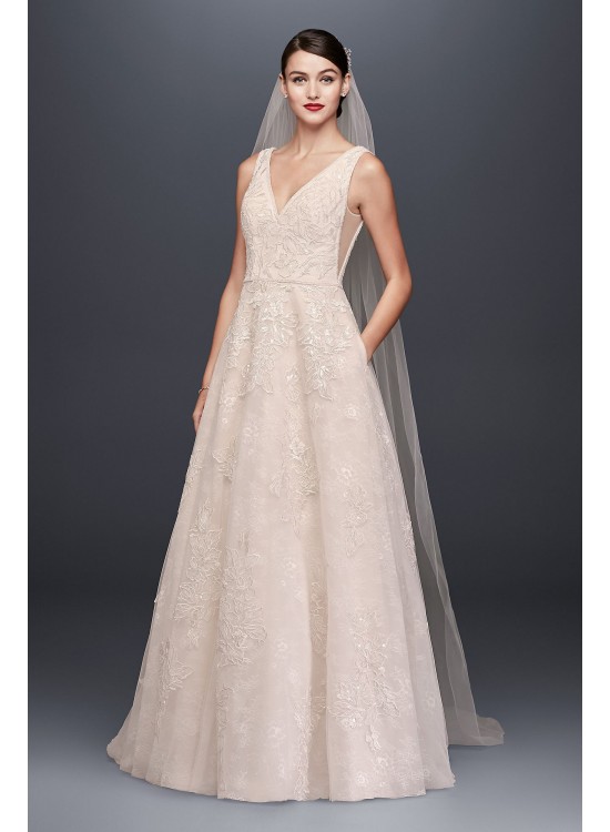 Appliqued Tulle-Over-Lace A-Line Wedding Dress  CWG792