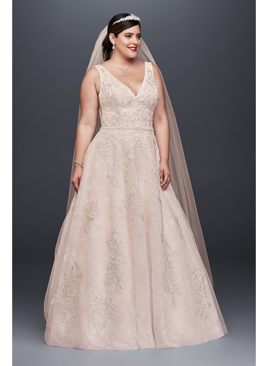 Appliqued Tulle-Over-Lace Plus Size Wedding Dress  8CWG792