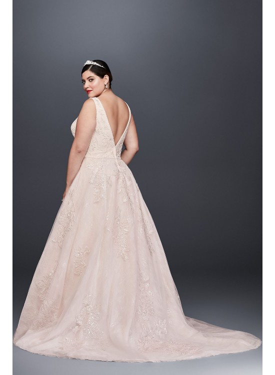 Appliqued Tulle-Over-Lace Plus Size Wedding Dress  8CWG792