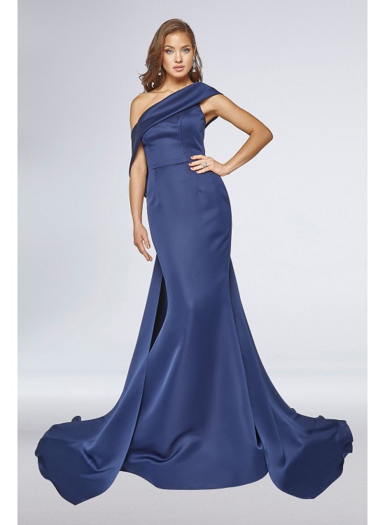 Asymmetrical Off-Shoulder Matte Satin Gown Terani Couture 1921E0098