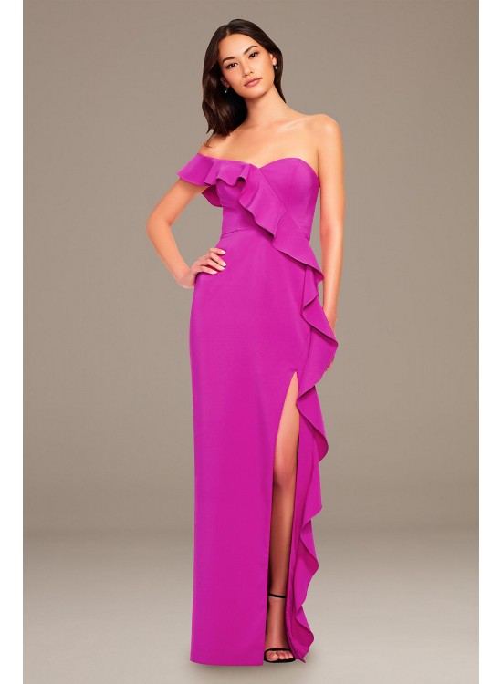 Asymmetrical Ruffle Sheath Dress with Slit Aidan Mattox MN1E205034