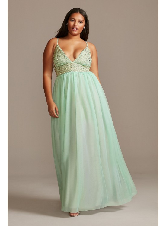 Bead and Pearl Embellished Plus Size Chiffon Gown Speechless W43793TS6