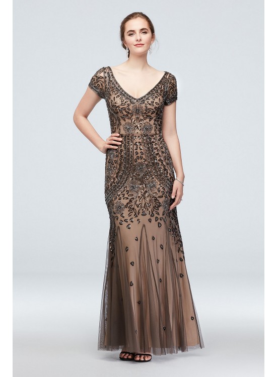 Bead and Sequin Embellished Mesh Overlay Gown  WGIN18924