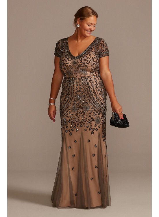 Bead and Sequin Embellished Mesh Overlay Plus Gown  WGIN18924W