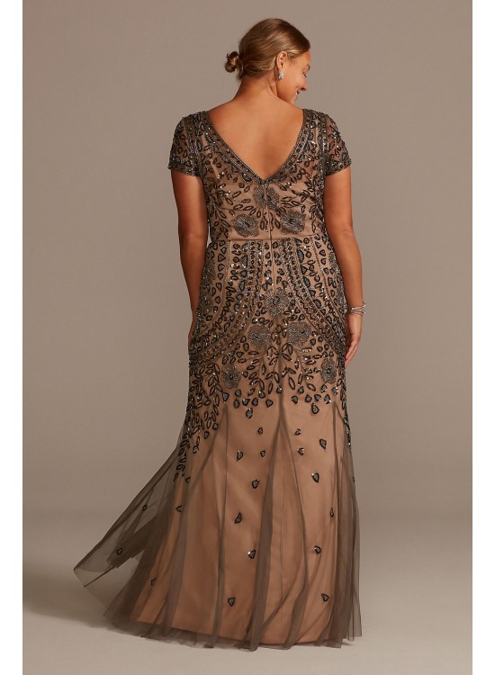 Bead and Sequin Embellished Mesh Overlay Plus Gown  WGIN18924W