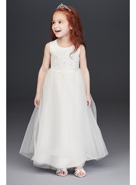 Beaded Applique Flower Girl Dress with Tulle Skirt  OP263