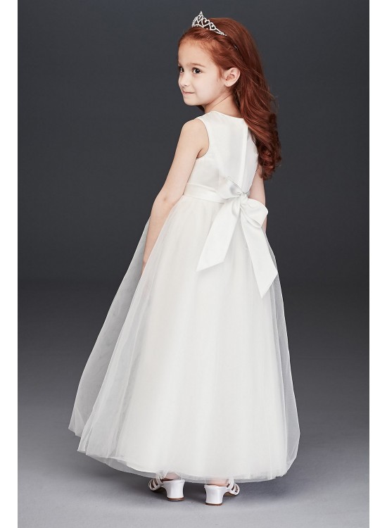 Beaded Applique Flower Girl Dress with Tulle Skirt  OP263