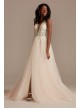 Beaded Applique Plunge Tall Slit Wedding Dress  4XLSWG914