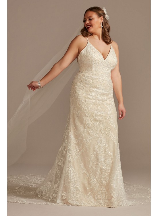 Beaded Applique Tulle Plus Sheath Wedding Dress  8CWG904