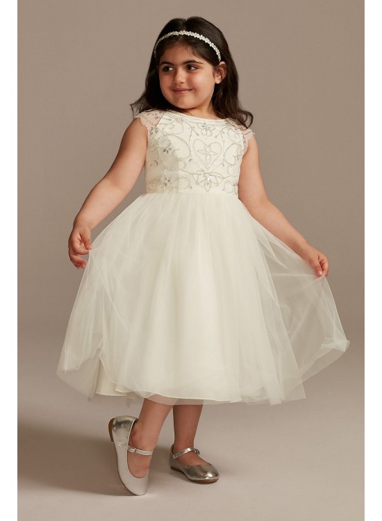 Beaded Bodice Cap Sleeve Tulle Flower Girl Dress DB Studio WG1440