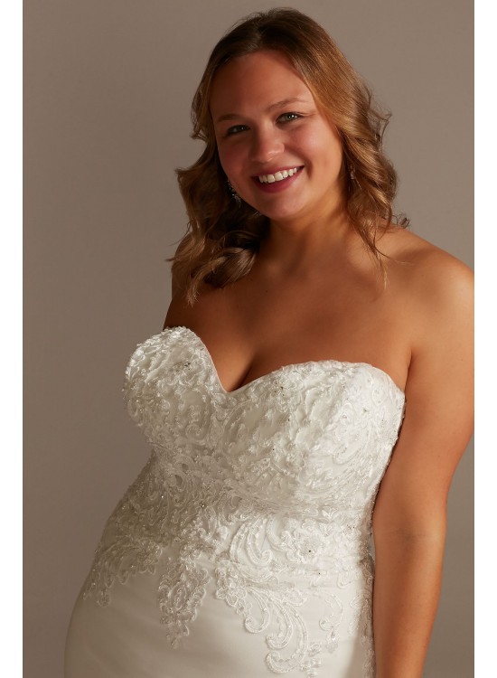 Beaded Bodice Lace Crepe Plus Size Wedding Dress  9LBSV830