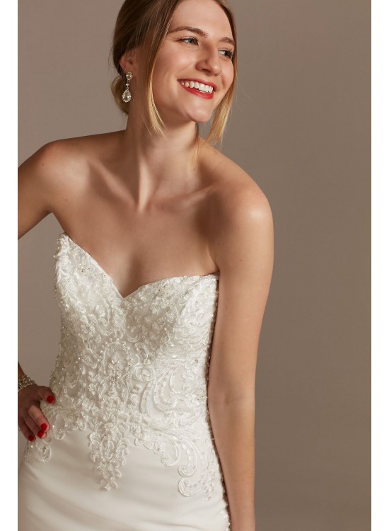 Beaded Bodice Lace Wedding Dress with Back Strap  LBSV830