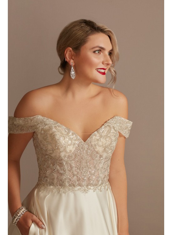 Beaded Bodice Off Shoulder Petite Wedding Dress  7CWG890