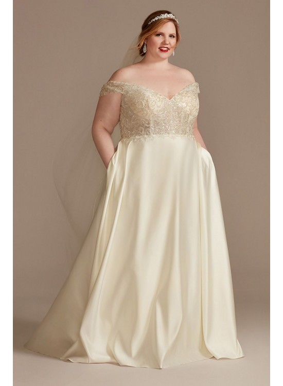 Beaded Bodice Off Shoulder Plus Size Wedding Dress  8CWG890