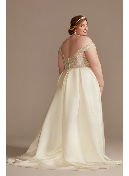 Beaded Bodice Off Shoulder Plus Size Wedding Dress  8CWG890