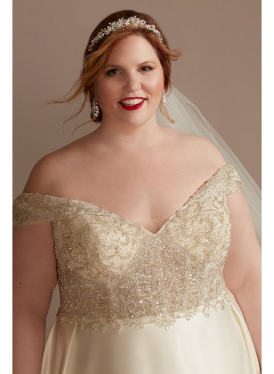 Beaded Bodice Off Shoulder Plus Size Wedding Dress  8CWG890