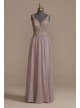 Beaded Bodice Plunge Chiffon Gown  WBM2466