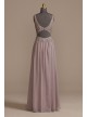 Beaded Bodice Plunge Chiffon Gown  WBM2466