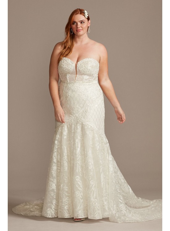 Beaded Brocade Embellished Plus Size Wedding Dress  9SWG835