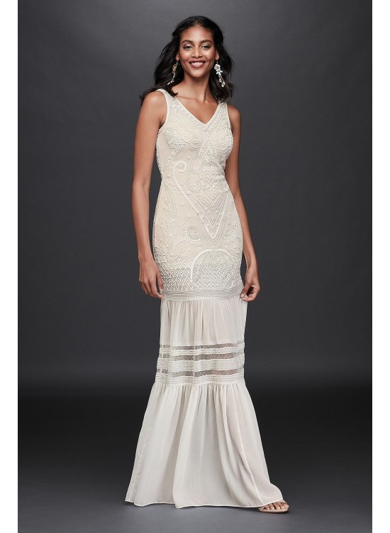 Beaded Chiffon Wedding Dress with Flounce Skirt Galina WGIN59740