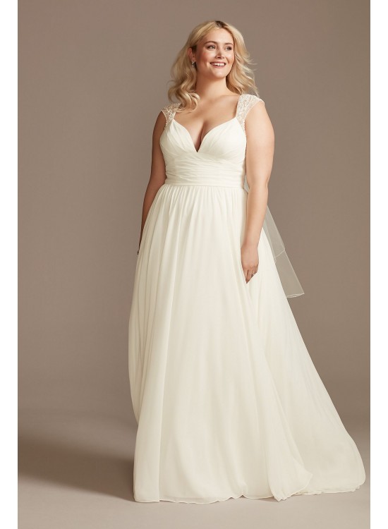 Beaded Cutout Back Chiffon Plus Size Wedding Dress  9WG4003