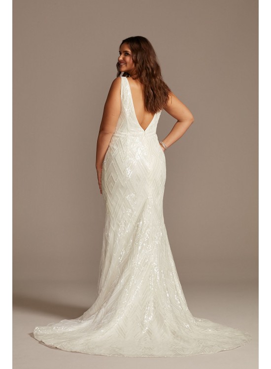 Beaded Illusion Plunge Plus Size Wedding Dress  9SWG873