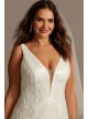 Beaded Illusion Plunge Plus Size Wedding Dress  9SWG873