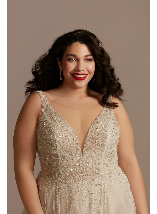 Beaded Illusion Plus Size Bodysuit Wedding Dress  9MBSWG837