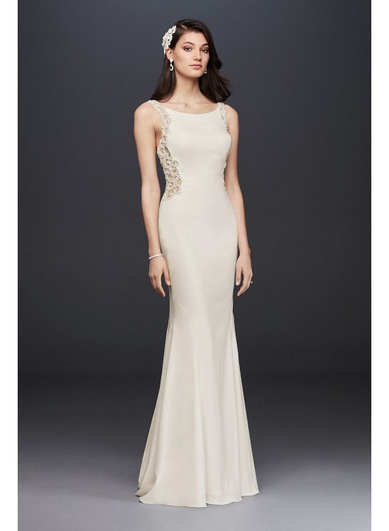 Beaded Illusion and Crepe Petite Wedding Dress  7SV771