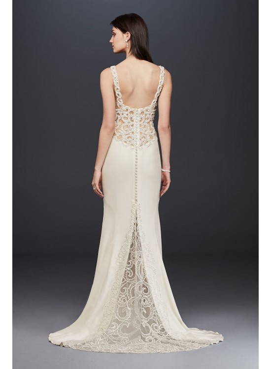 Beaded Illusion and Crepe Sheath Wedding Dress  SV771