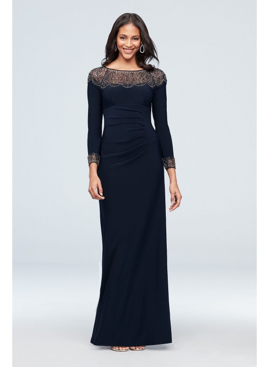 Beaded Jersey Long Sleeve Sheath Dress Xscape 1576X