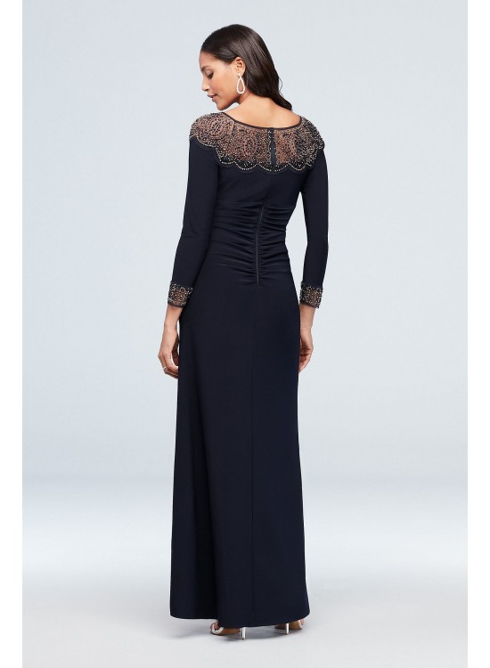 Beaded Jersey Long Sleeve Sheath Dress Xscape 1576X