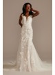 Beaded Lace 3D Floral Plunge Tulle Wedding Dress  SWG897