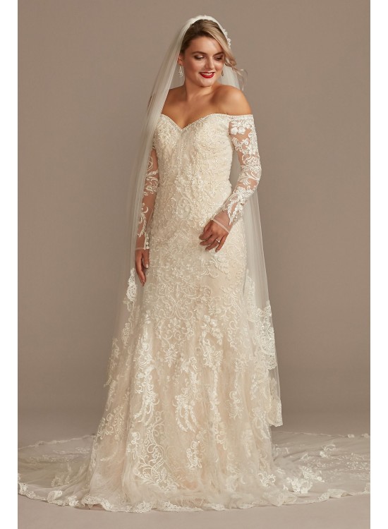 Beaded Lace Long Sleeve Off Shoulder Wedding Dress  SLXTCWG808