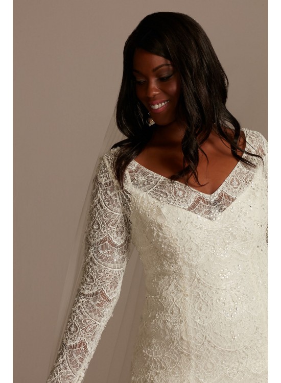 Beaded Lace Long Sleeve Plus Size Wedding Dress Melissa Sweet 8SLMS251206