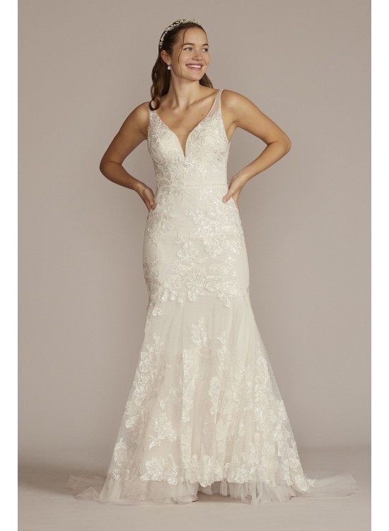 Beaded Lace Mermaid Wedding Gown with Ruffle Hem  Melissa Sweet MS251256