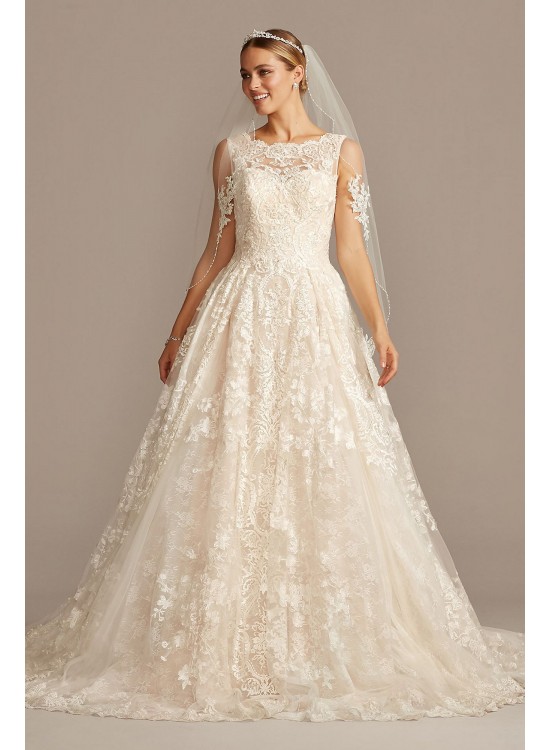 Beaded Lace Wedding Dress with Pleated Skirt  CWG780