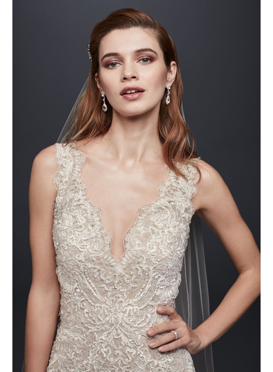 Beaded Lace Wedding Dress with Plunging Neckline  SWG689