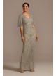 Beaded Mesh Overlay Gown with Flutter Sleeves Adrianna Papell AP1E206834