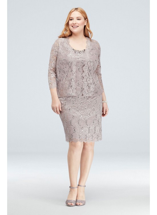 Beaded Neck Sequin Lace Plus Size Dress and Jacket Alex Evenings 85122096