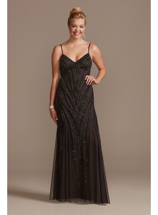 Beaded Overlay Spaghetti Strap Dress with Godets  WGINSLD2891