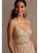 Beaded Overlay V-Neck Gown with Spaghetti Straps Jump 11655