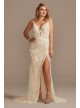 Beaded Plunge Petite Wedding Dress with High Slit  7MBSWG887