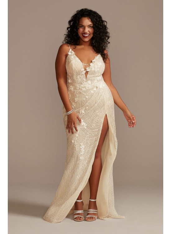 Beaded Plunge Plus Size Wedding Dress with Slit  9MBSWG887