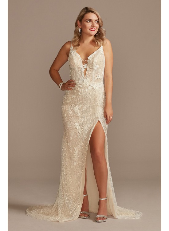 Beaded Plunge Wedding Dress with High Slit  MBSWG887