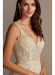 Beaded Plunging-V Illusion Petite Wedding Dress  7SWG837