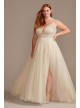 Beaded Plunging-V Illusion Plus Size Wedding Dress  9SWG837