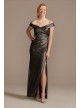 Beaded Ruched Metallic Off-Shoulder Sheath Gown  WBM2428V1